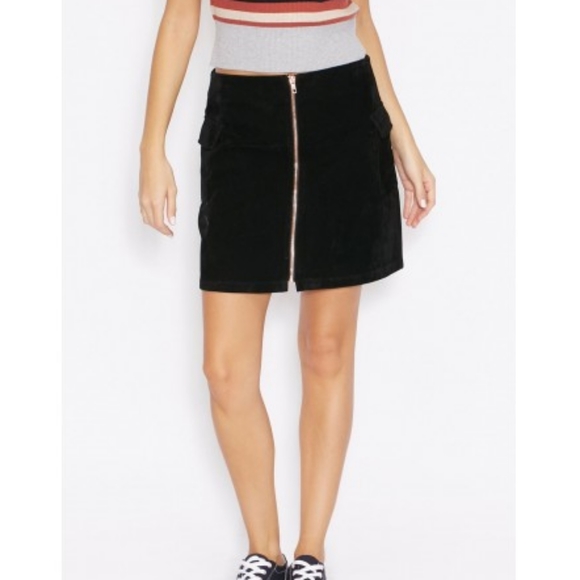 MINKPINK Velvet Zip Front Cargo A-Line Mini Skirt